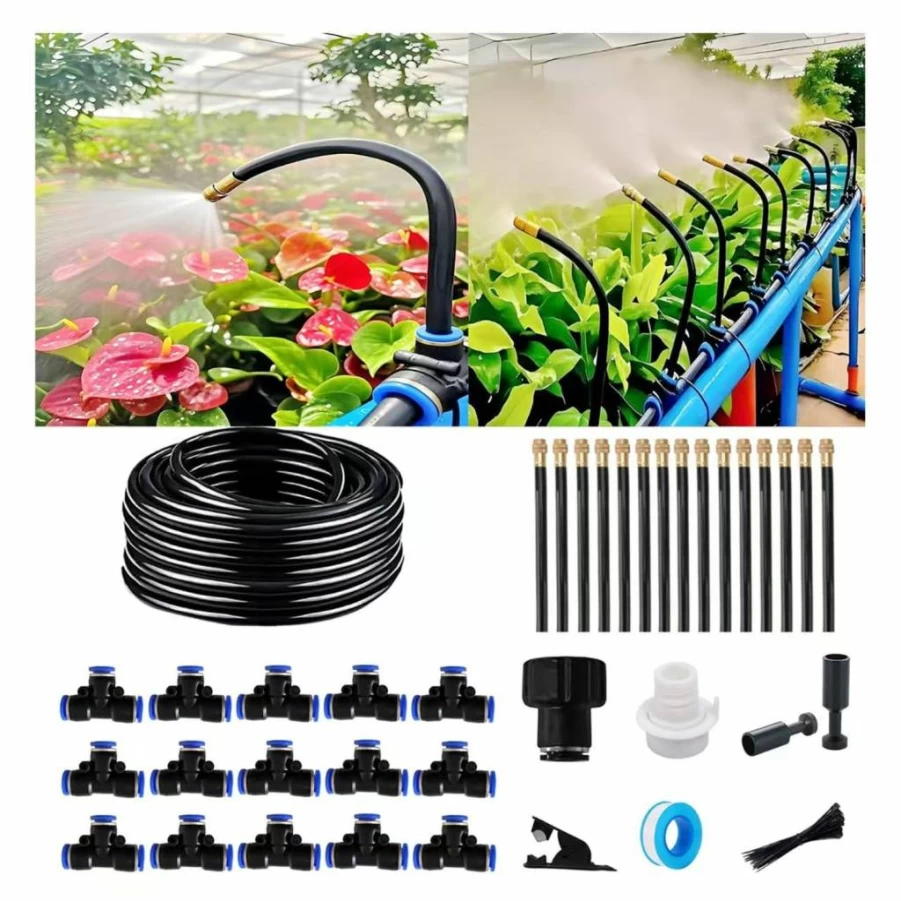 YLYMNHCY Drip Irrigation Kit with 360-Degree Adjustable Nozzles, 25-Piece Automatic Watering System for Garden, Lawn, and Patio Plants