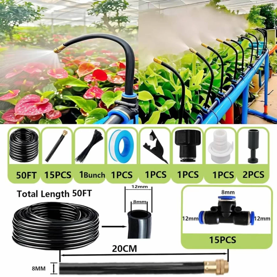 YLYMNHCY Drip Irrigation Kit with 360-Degree Adjustable Nozzles, 25-Piece Automatic Watering System for Garden, Lawn, and Patio Plants