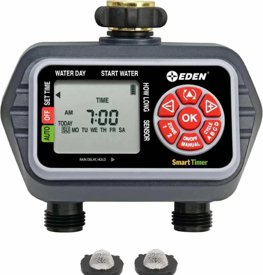 Eden 93413 4-Zone Smart Irrigation Timer with Wireless Soil Moisture Sensor - Programmable Water Timer for Garden & Lawn