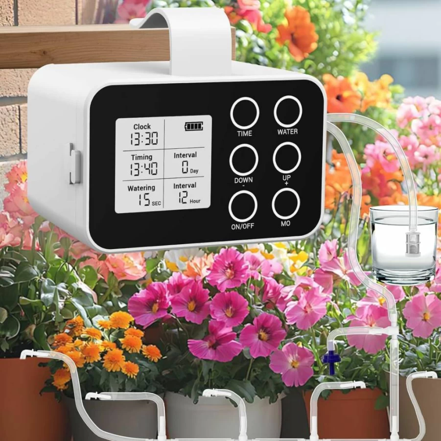 Holnunet 30-Day Smart Automatic Watering System for Potted Plants - Programmable Timer, Self Watering Drip Irrigation Kit with Humidity Sensor, Easy DIY Indoor Garden Setup
