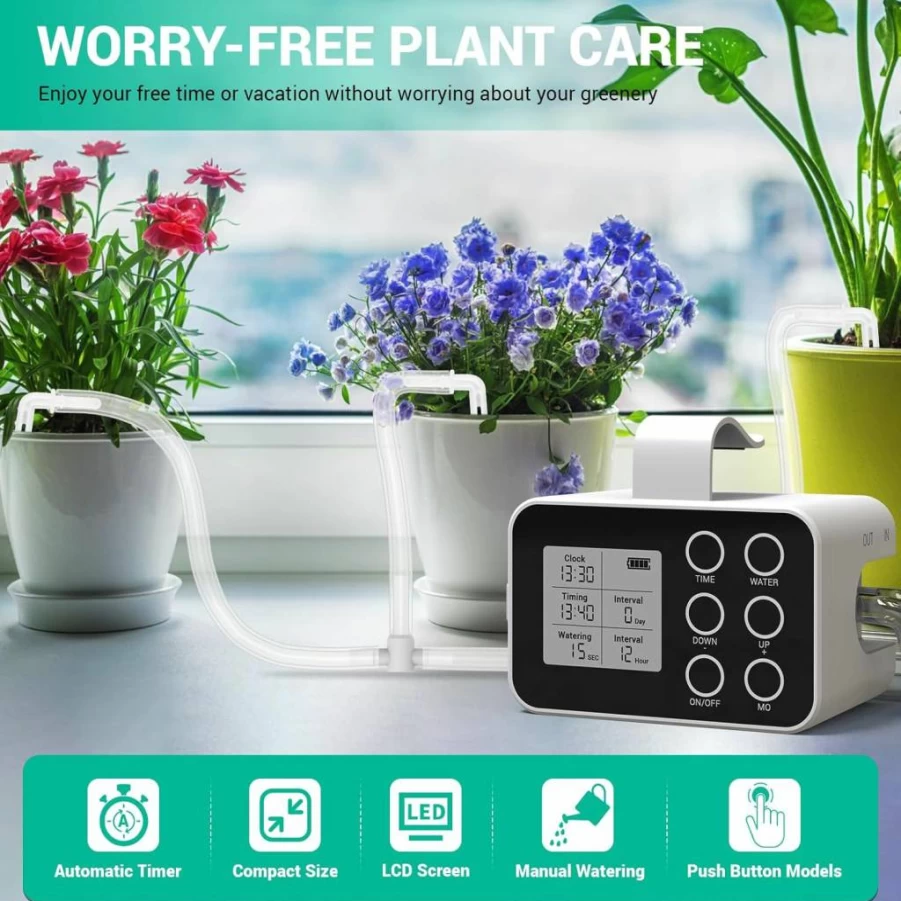 Holnunet 30-Day Smart Automatic Watering System for Potted Plants - Programmable Timer, Self Watering Drip Irrigation Kit with Humidity Sensor, Easy DIY Indoor Garden Setup
