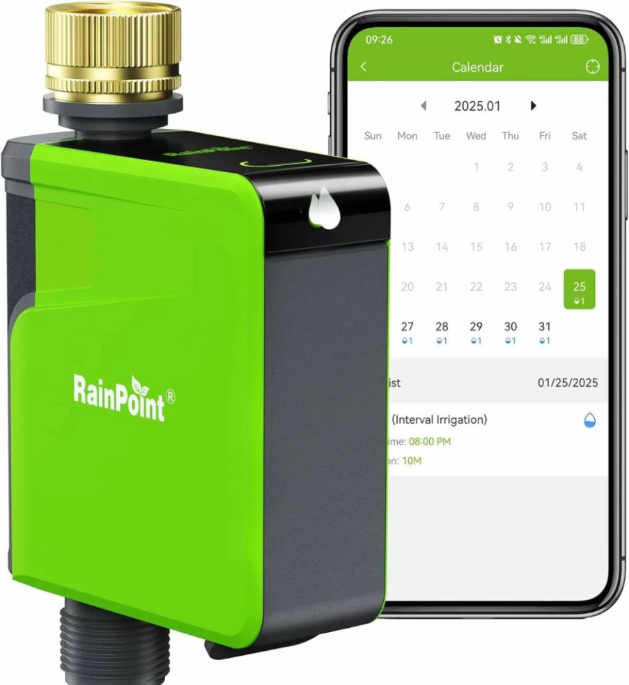 RAINPOINT Smart WiFi Hose Timer with Hub - Brass Inlet, App & Voice Control for Automatic Lawn and Garden Irrigation System