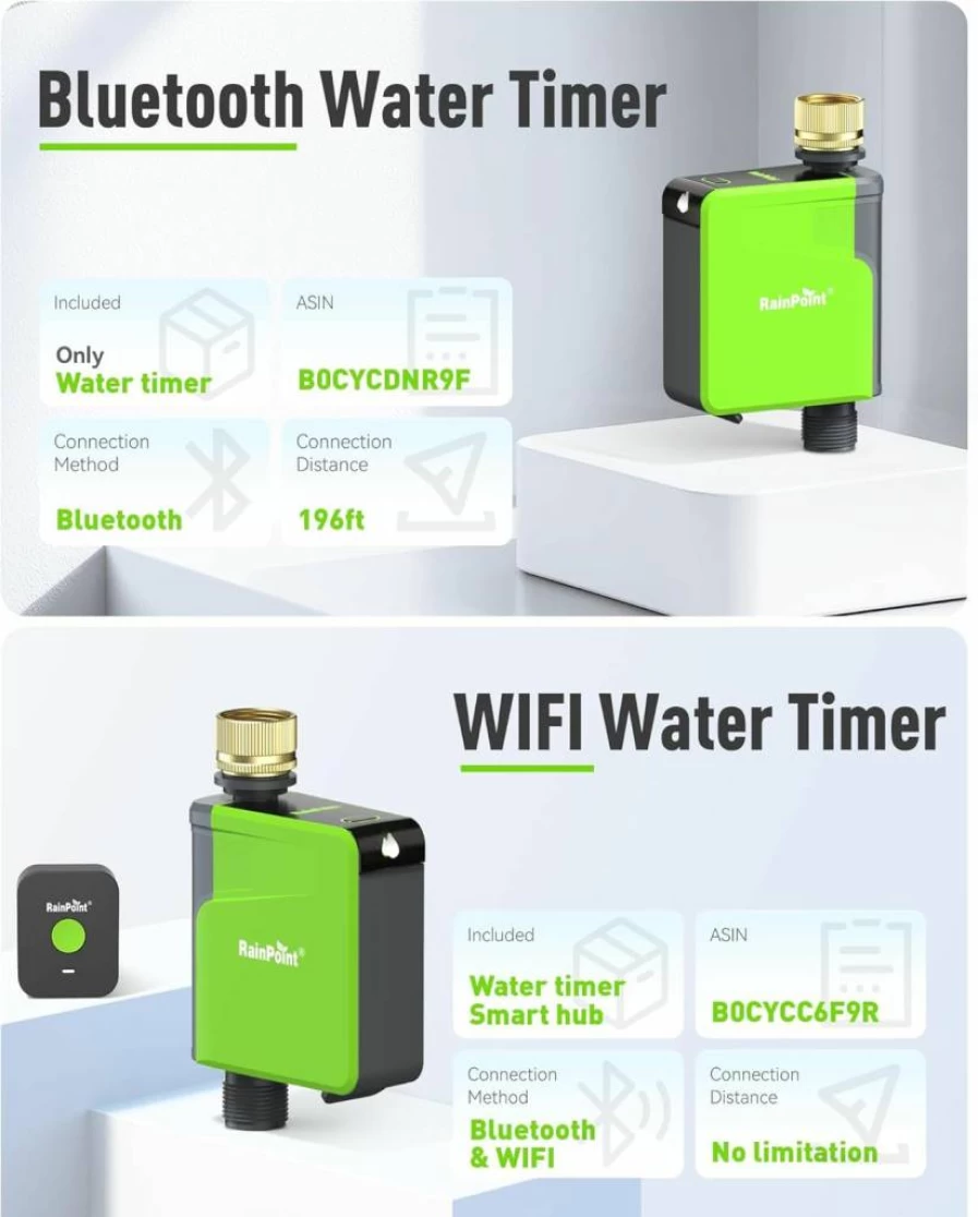 RAINPOINT Smart WiFi Hose Timer with Hub - Brass Inlet, App & Voice Control for Automatic Lawn and Garden Irrigation System
