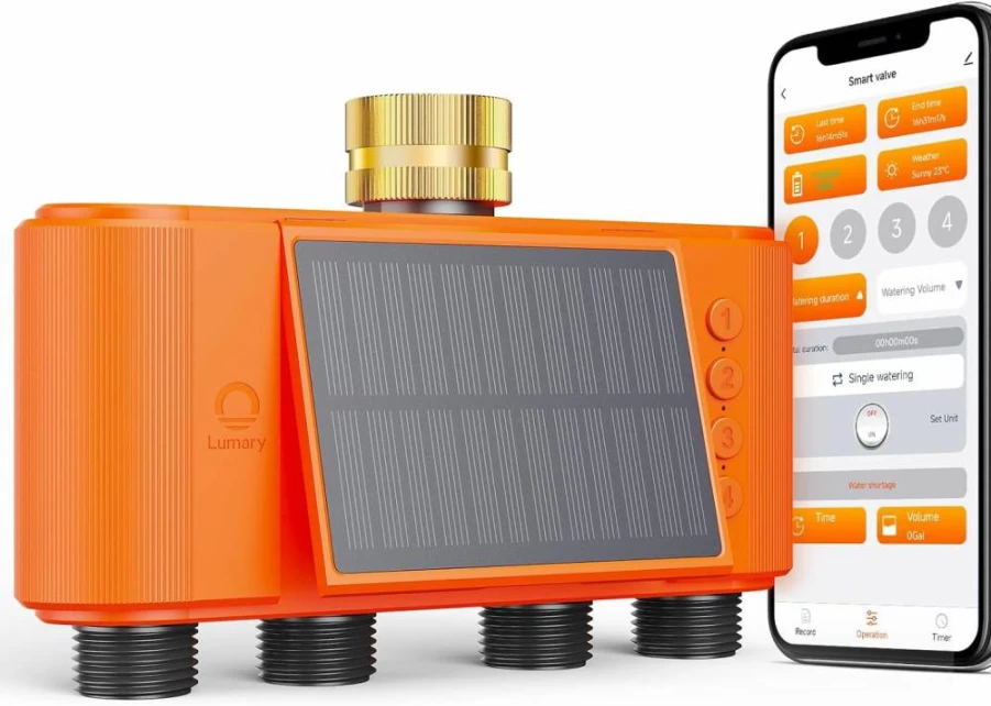 Lumary Smart WiFi Solar Water Timer - Automatic Garden Hose Irrigation System for Efficient Lawn & Plant Care