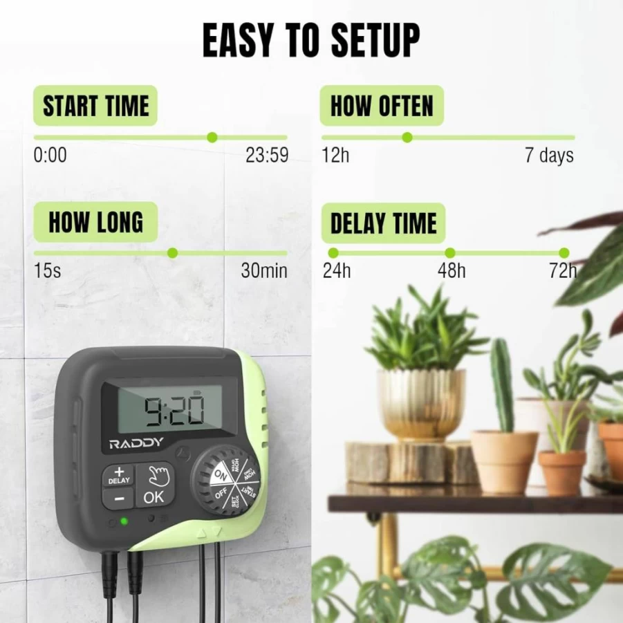 Raddy WS-1 5W Solar Powered Automatic Drip Irrigation Kit for 15 Pots - DIY Water Timer System for Balcony, Garden & Greenhouse Plants