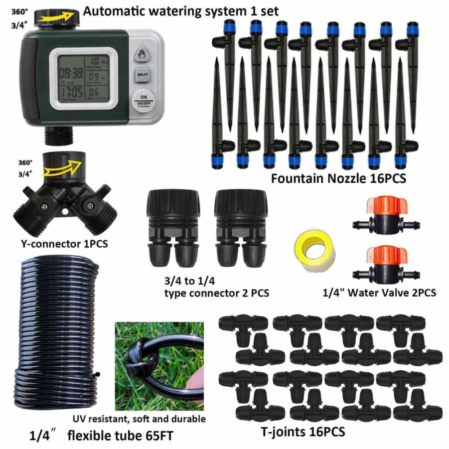 Winbomgo Automatic Drip Irrigation System Kit with Programmable Water Timer - 162FT 5/16" Tubing & 1/4" Pipe - Adjustable Spray for Garden, Greenhouse, Lawn & Potted Plants
