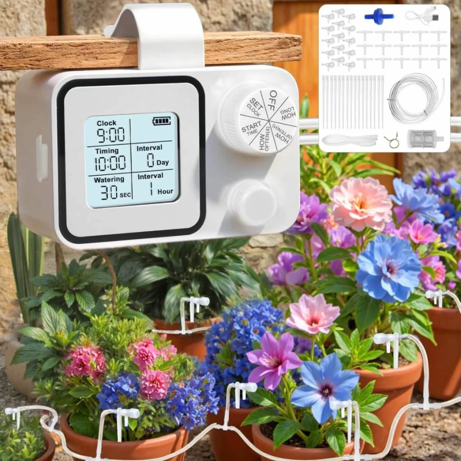 Tepsmigo Automatic Plant Watering System for Indoor Potted Plants - Self Watering Device with Programmable Timer for Up to 15 Plants, Ideal for Vacation Care
