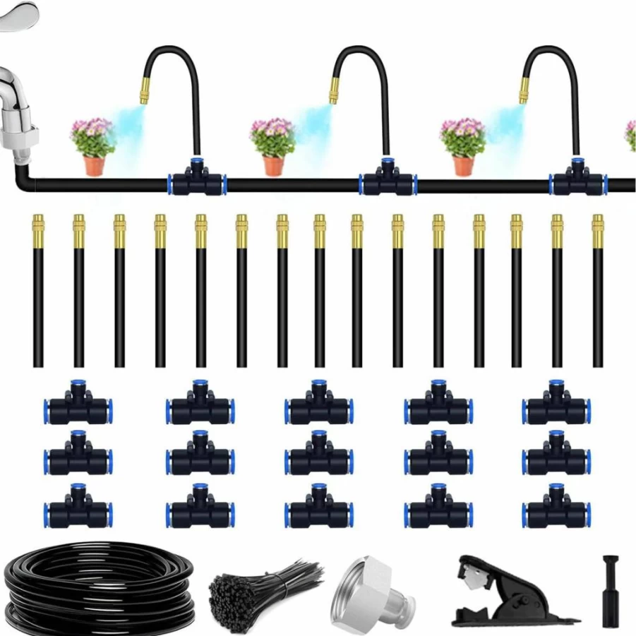 Suyeah 50FT Automatic Drip Irrigation Kit with 360° Adjustable Copper Nozzles - Flexible Garden Watering System for Yard, Patio & Outdoor Plants