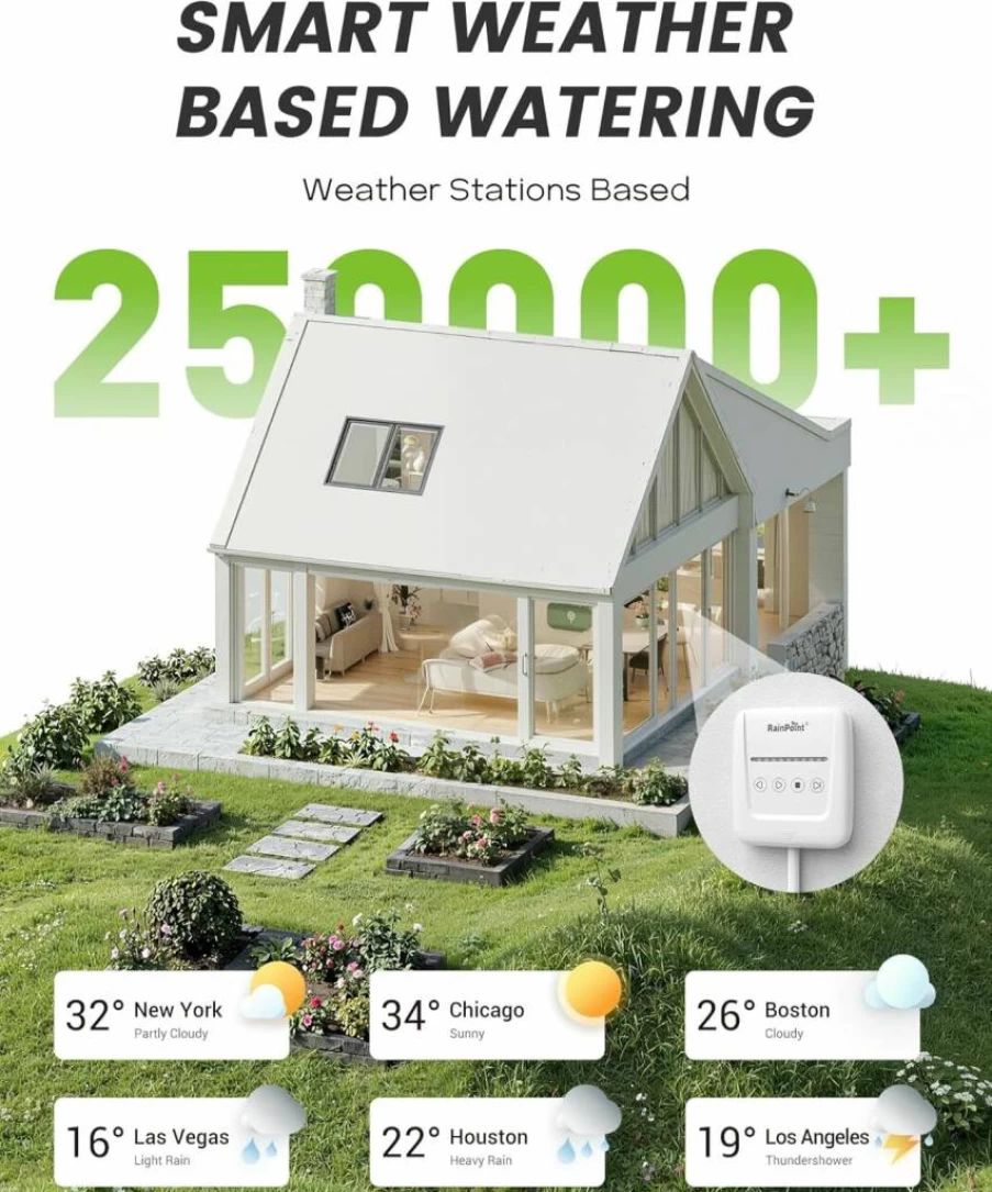 RAINPOINT Smart WiFi Sprinkler Controller - 8 Zone Weather-Based Irrigation System, App-Controlled for Garden & Yard, Easy Installation
