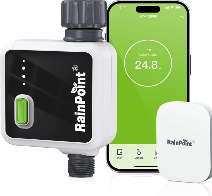 RAINPOINT Smart WiFi Water Timer for Garden Hose - 1-Zone Wireless Sprinkler Controller with Hub, Remote App Control, Rain Delay, Automatic Scheduling for Lawn, Backyard, Pool Irrigation