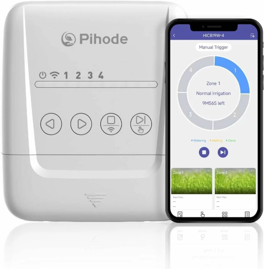 Pihode 6-Zone Smart WiFi Sprinkler Controller with Weather-Based Irrigation, Auto Water Scheduling, Rain Skip Technology, and App Control for Water Conservation