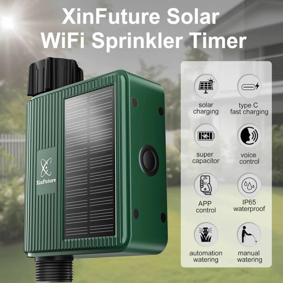 XinFuture 2-Pack Smart WiFi Sprinkler Timer with Rain Delay, Programmable Brass Garden Hose Timer, Automatic & Manual Watering System, Waterproof Irrigation Controller for Outdoor Use