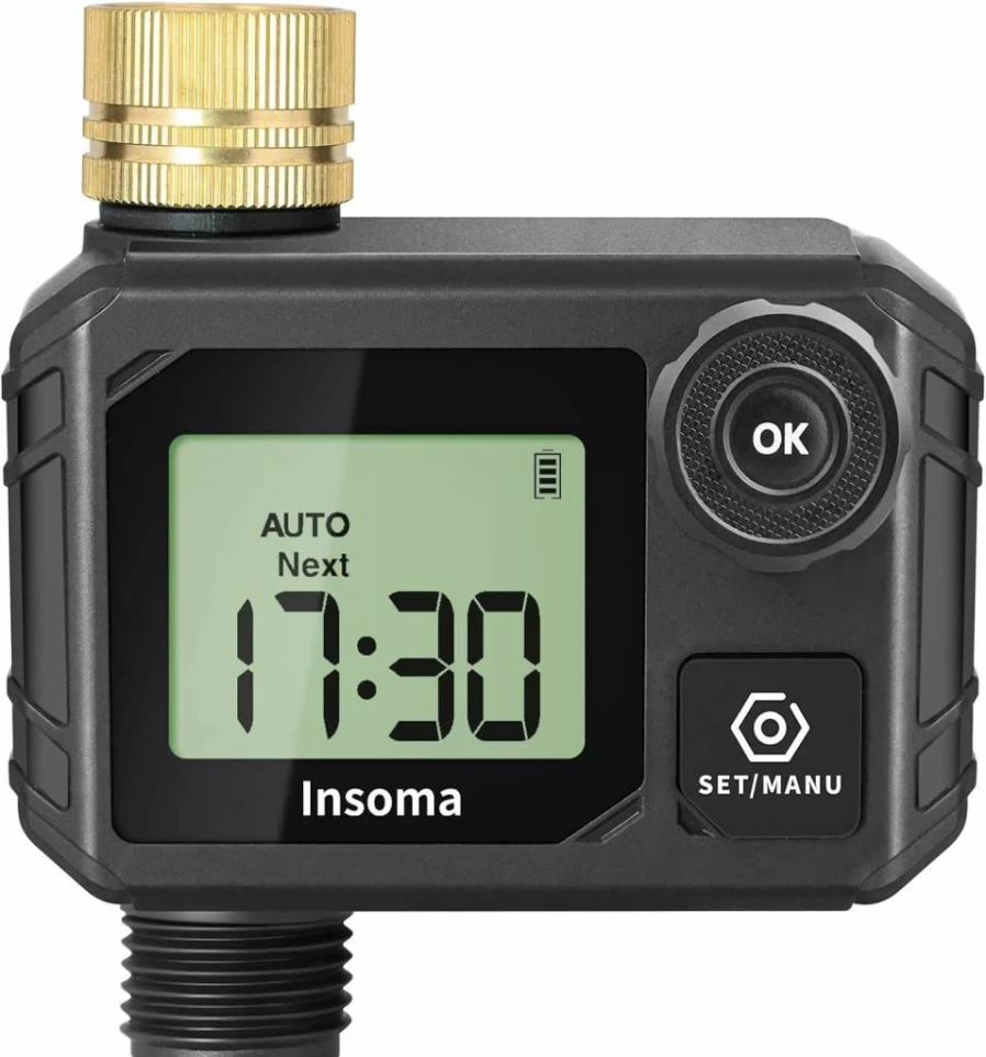 Insoma Smart WiFi Water Hose Timer with Alexa Compatibility, 2-Outlet Automatic Sprinkler System for Lawn Irrigation, Durable Plastic Inlet/Outlet, Dark Gray