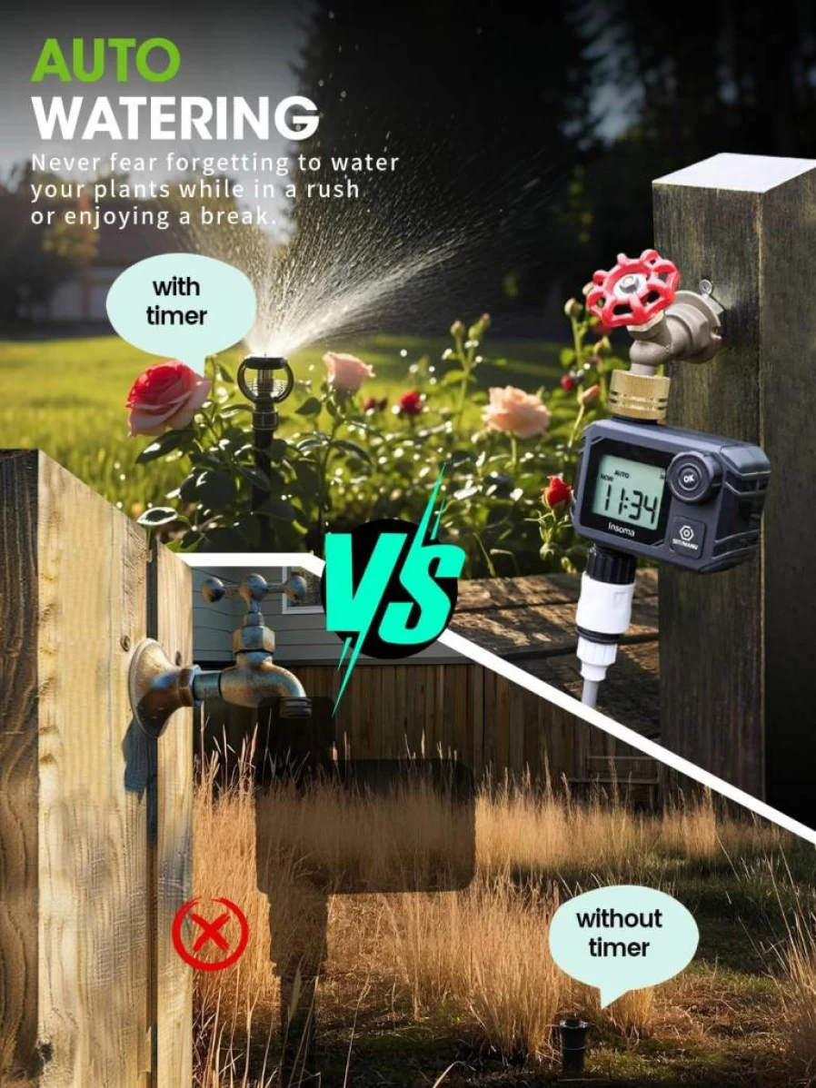 Insoma Smart WiFi Water Hose Timer with Alexa Compatibility, 2-Outlet Automatic Sprinkler System for Lawn Irrigation, Durable Plastic Inlet/Outlet, Dark Gray