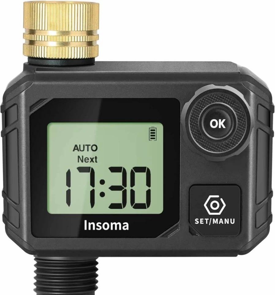 Insoma Smart WiFi Hose Timer with Brass Inlet - 2-Zone Sprinkler Controller, 20 Custom Watering Plans, App & Voice Control for Lawn, Garden & Drip Irrigation
