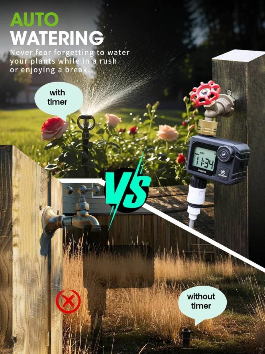 Insoma Smart WiFi Hose Timer with Brass Inlet - 2-Zone Sprinkler Controller, 20 Custom Watering Plans, App & Voice Control for Lawn, Garden & Drip Irrigation