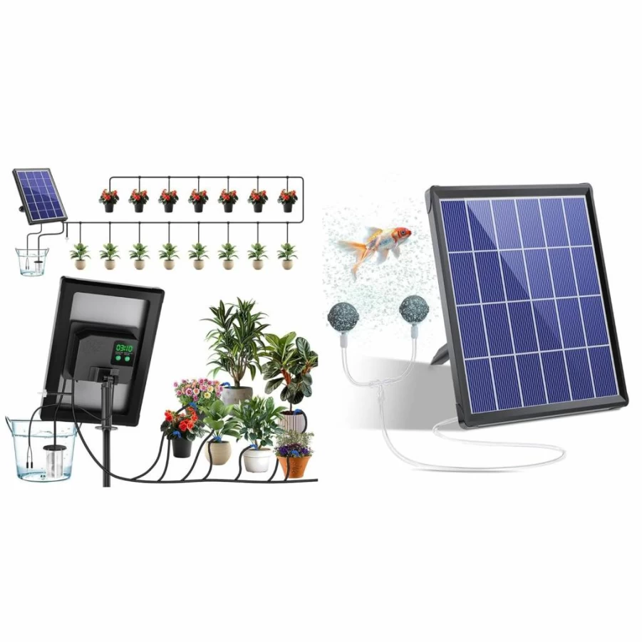 Biling 4W Solar Powered Garden Irrigation System & Pond Aerator with Battery Backup for Outdoor Fish Tanks, Aquariums, and Stock Ponds