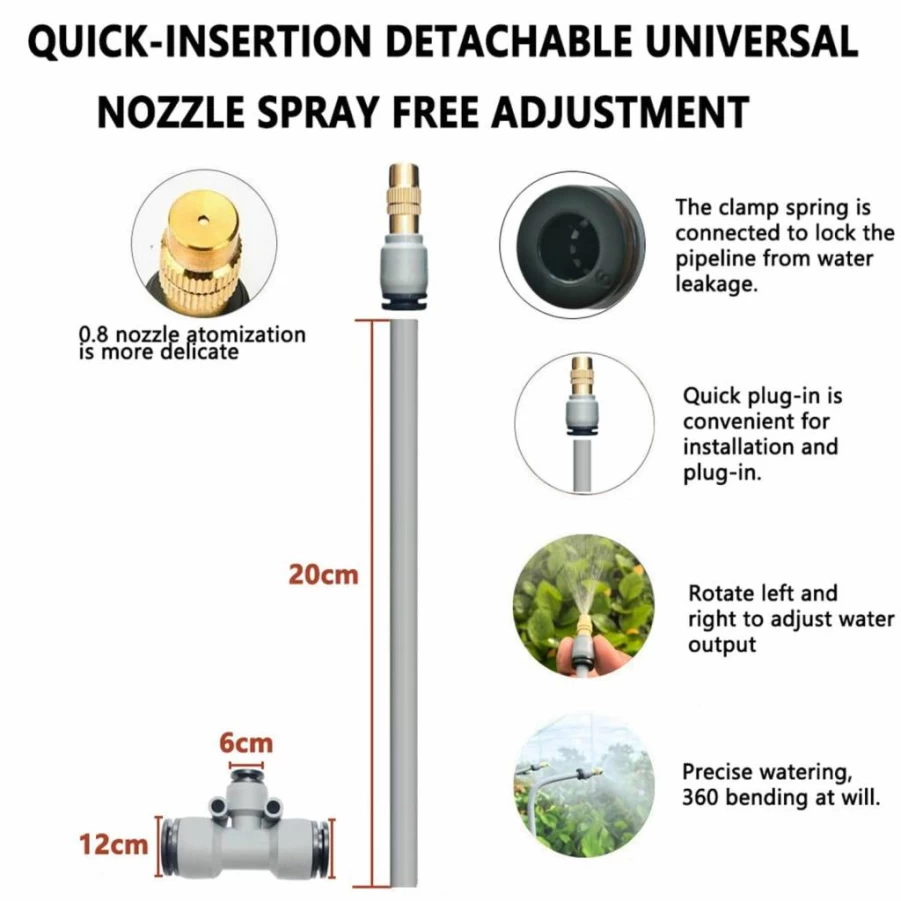 NESNIU 30M Drip Irrigation Kit with Quick Connector, Adjustable Bending Dropper & Atomizing Copper Nozzle for Garden, Lawn, Patio Automatic Watering System