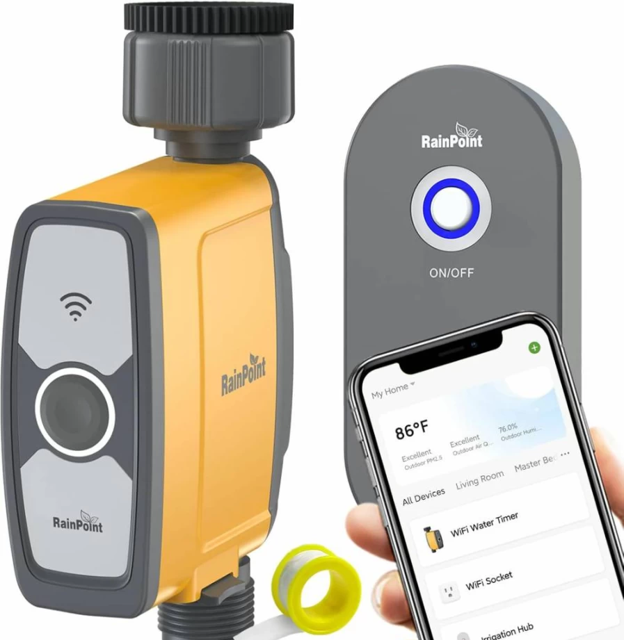 RAINPOINT Smart WiFi Hose Timer - Weather-Based Irrigation, 3 Custom Schedules, Auto Rain Delay, App & Voice Control, Compatible with Alexa & Google Assistant
