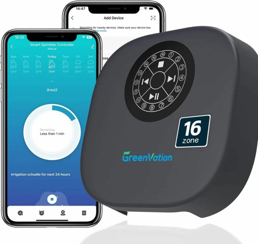 GreenVation Smart WiFi Sprinkler Controller - 16 Zone Irrigation System with App Control, 2.4G/5GHz Compatible for Lawn, Garden & Yard Automation