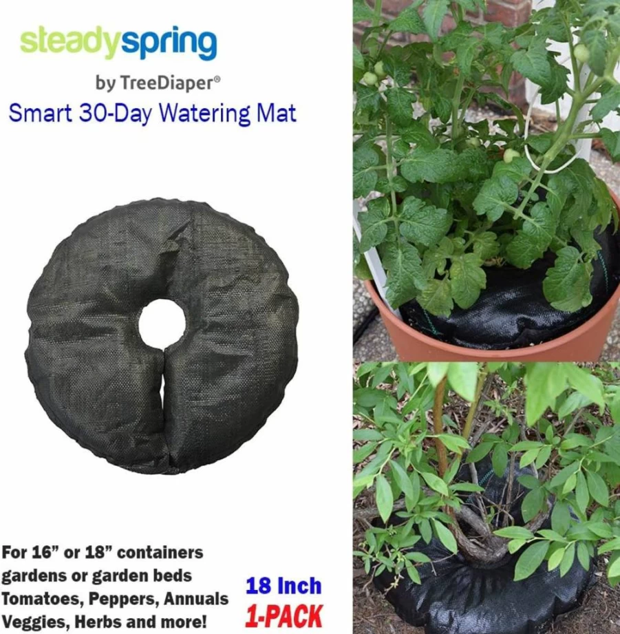 SteadySpring Smart 30-Day Self-Watering Mat for Plants - Auto-Refill with Rain for Tomatoes, Peppers, Vegetables in 1-2 Gallon Pots (7-10 Inch Root Ball)