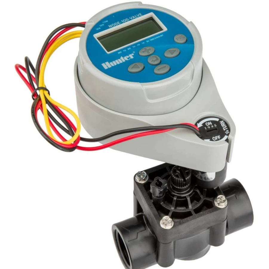 Hunter Industries Node-100 Battery Operated Sprinkler Controller with Solenoid Valve, Weather-Resistant, Easy Installation, Blue