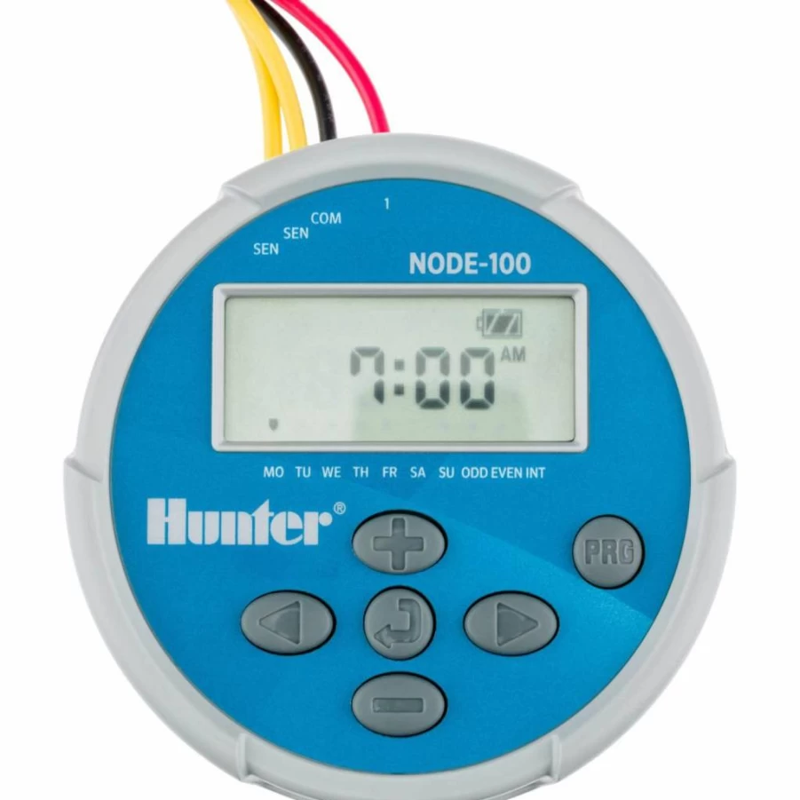 Hunter Industries Node-100 Battery Operated Sprinkler Controller with Solenoid Valve, Weather-Resistant, Easy Installation, Blue