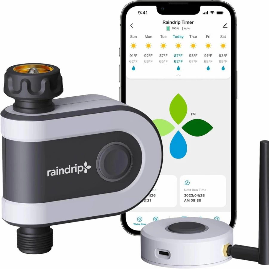 Raindrip R875CT Wi-Fi Hose Timer, Smart Sprinkler Controller for Garden & Drip Irrigation, Wireless, 2.4GHz Gateway, GHT Compatible, Gray