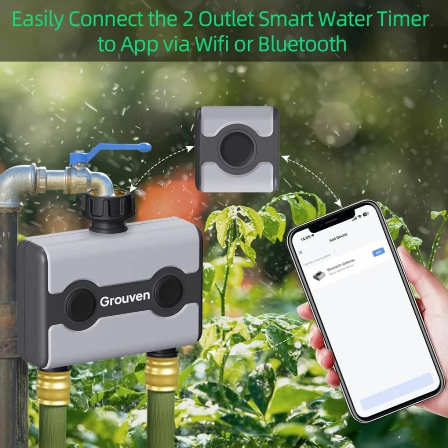 Grouven Brass Garden Sprinkler Timer - Programmable Hose Faucet Water Timer with Rain Delay, Manual/Automatic Irrigation System, 1-Outlet for Efficient Lawn & Plant Watering