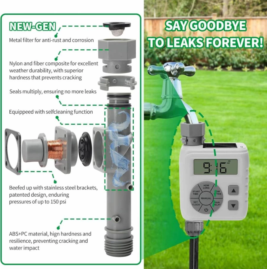 Zuomeng Smart Sprinkler Timer with Rain Delay, Dual Power Design, Anti-Leak Technology, Automatic/Manual Watering for Garden Hose Irrigation