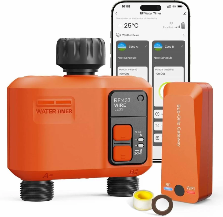 XinFuture Smart WiFi Sprinkler Timer - 3 Zone Garden Hose Controller with 984ft Range, Alexa & Google Voice Compatible, App & Remote Control, Rain Delay, Manual Mode for Lawn Irrigation System