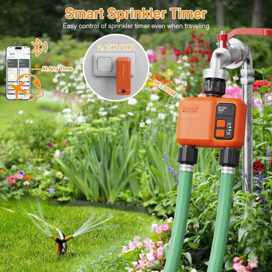 XinFuture Smart WiFi Sprinkler Timer - 3 Zone Garden Hose Controller with 984ft Range, Alexa & Google Voice Compatible, App & Remote Control, Rain Delay, Manual Mode for Lawn Irrigation System