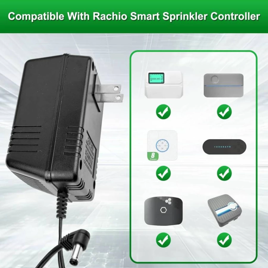 MSZLZTD 24V AC 1A Power Adapter for Rachio Smart Sprinkler Controller, Replacement Power Supply Cord for Indoor Irrigation Systems