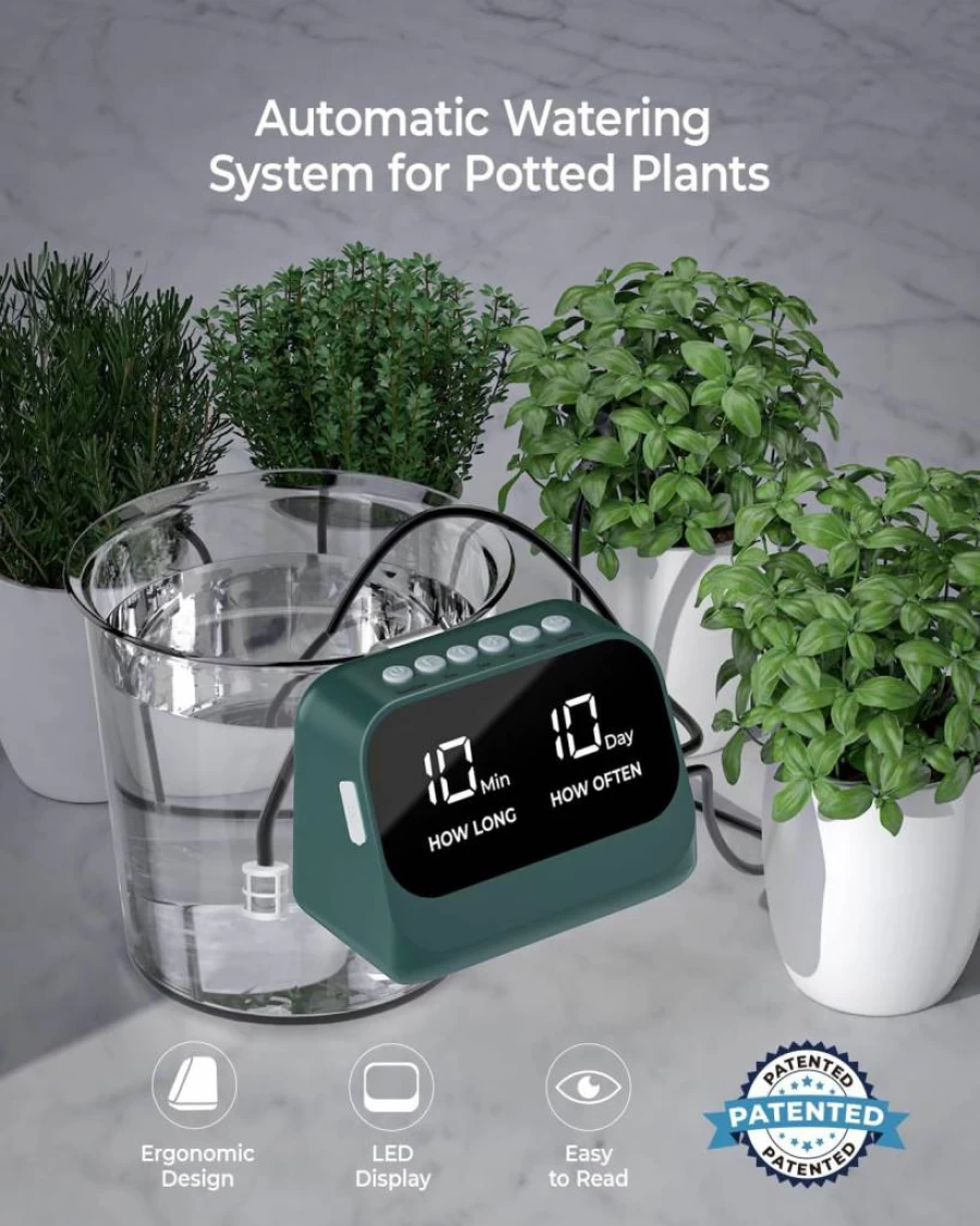YITIKA Automatic Plant Watering System with Smart Timer, DIY Drip Irrigation Kit, Waterproof LED Display, Large Battery for Potted Plants