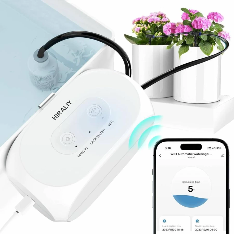 HIRALIY Smart Plant Watering System - Automatic Drip Irrigation Kit for 15 Potted Plants, Indoor/Outdoor Self-Watering Device