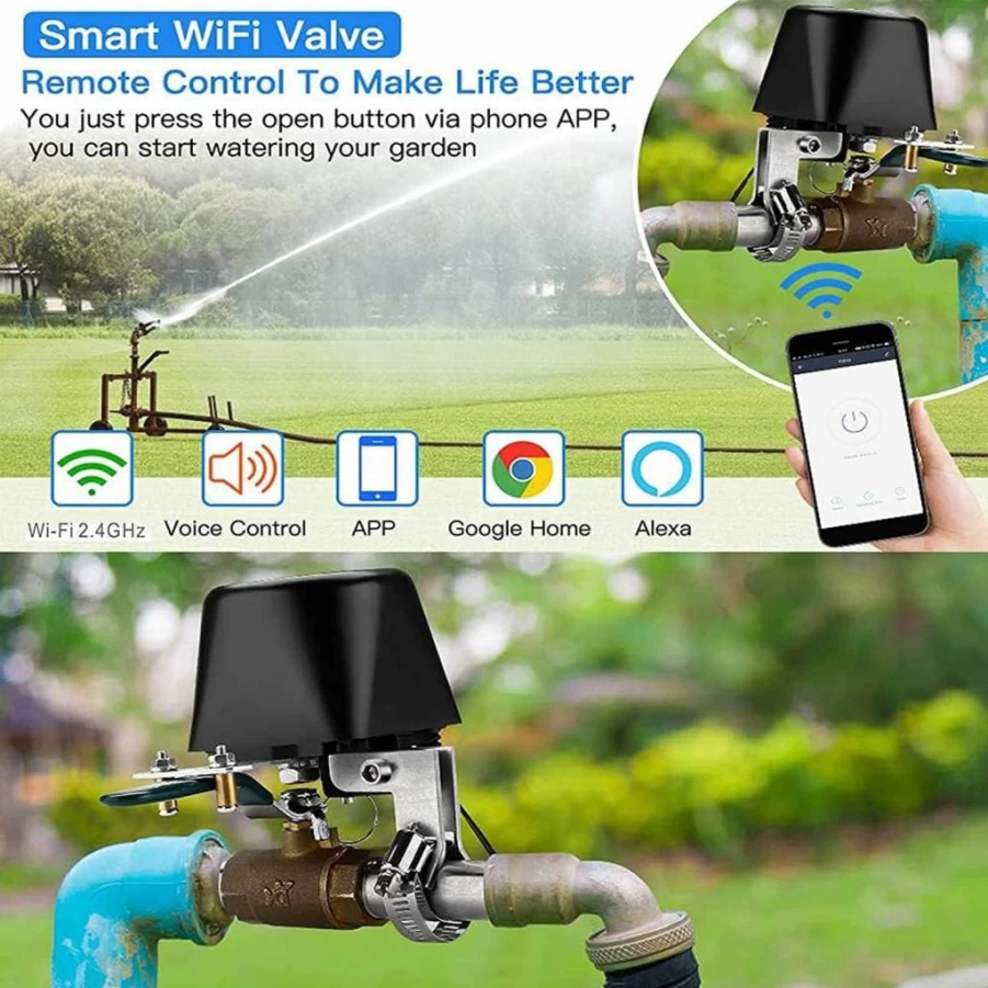 Jinvoo Smart WiFi Water Valve Controller - Automatic Shut-Off, Alexa & Google Home Compatible, for Sprinkler & Gas Line