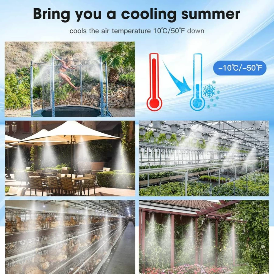 FINEST+ Outdoor Misting Cooling System Kit - 49.4Ft (15M) UV-Resistant Tube, 15 T-Joints, 17 Nozzles, 3/4" Adapter, Storage Bag for Garden Greenhouse Courtyard Trampoline Patio