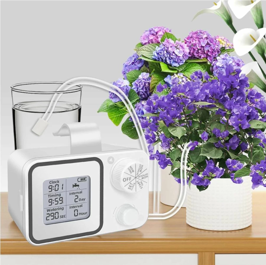 Auromia Automatic Plant Waterer - Smart Drip Irrigation System for 15 Potted Plants, Programmable Timer with LCD Display, Water-Saving Indoor Self-Watering Kit for Vacation & Home Use