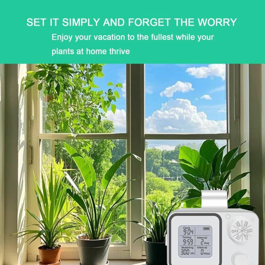 Auromia Automatic Plant Waterer - Smart Drip Irrigation System for 15 Potted Plants, Programmable Timer with LCD Display, Water-Saving Indoor Self-Watering Kit for Vacation & Home Use