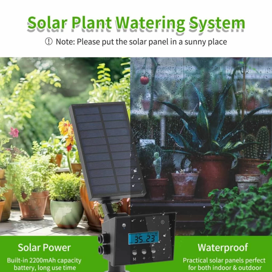 DAOTAILI Solar Drip Irrigation Kit with 2200mAh Battery & Rain Sensor - Automatic Watering System for Garden, Balcony, Potted Plants (10 Plants)