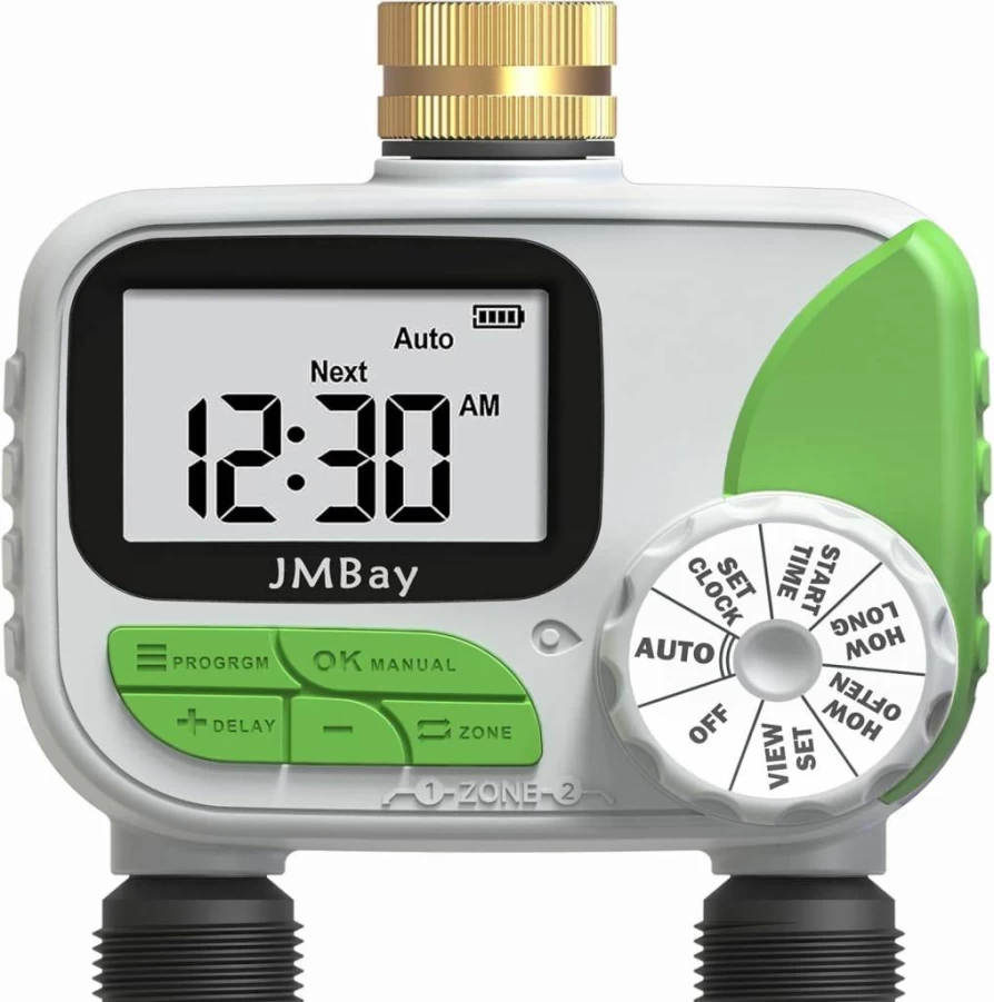 JMBay 4-Zone Digital Garden Hose Timer with Rain Delay, Manual Watering & Pure Brass Inlet - Automatic Sprinkler Controller for Efficient Irrigation