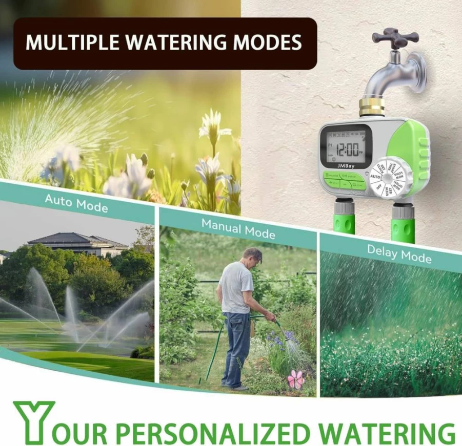 JMBay 4-Zone Digital Garden Hose Timer with Rain Delay, Manual Watering & Pure Brass Inlet - Automatic Sprinkler Controller for Efficient Irrigation