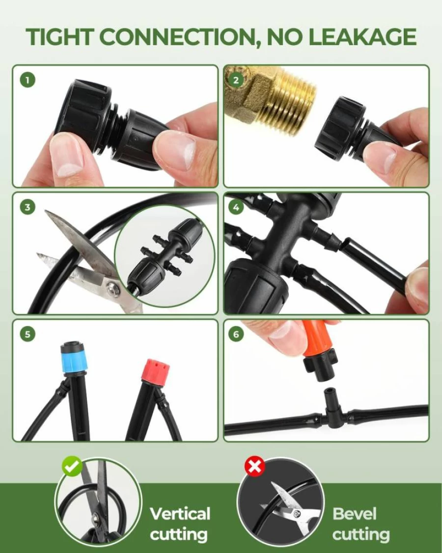 Toki-dot Drip Irrigation Kit with 1/2 Inch Pipe Connector & Universal Joint for Indoor Outdoor Plants, Hydroponics, Lawn, and Garden Beds