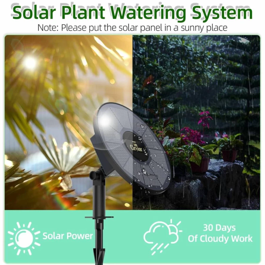 CIRYASR Solar Drip Irrigation Kit - Automatic Watering System with 2200mAh Battery, 6 Timer Modes for Potted Plants, Greenhouse, Garden & Balcony