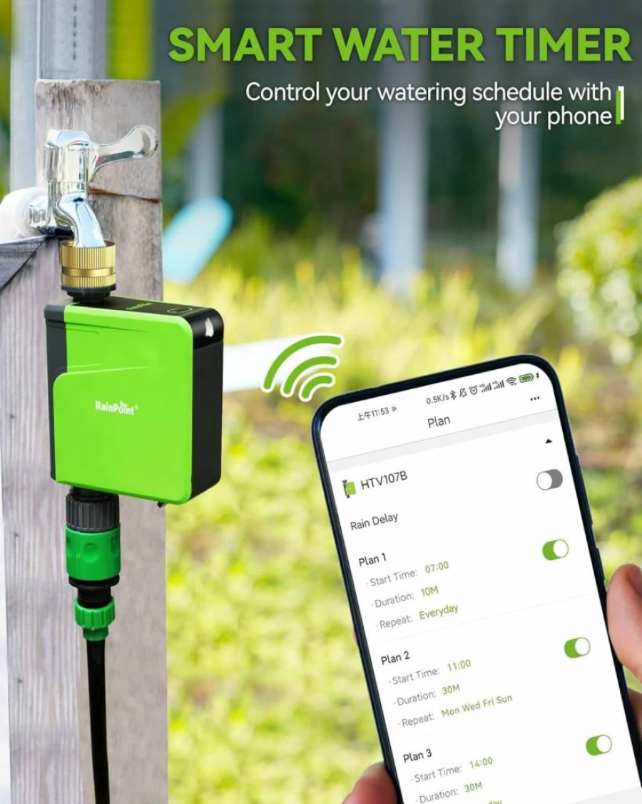 RAINPOINT Smart WiFi & Bluetooth Sprinkler Timer, 2-Zone Outdoor Irrigation Controller, Weather-Based Watering System for Lawn & Garden