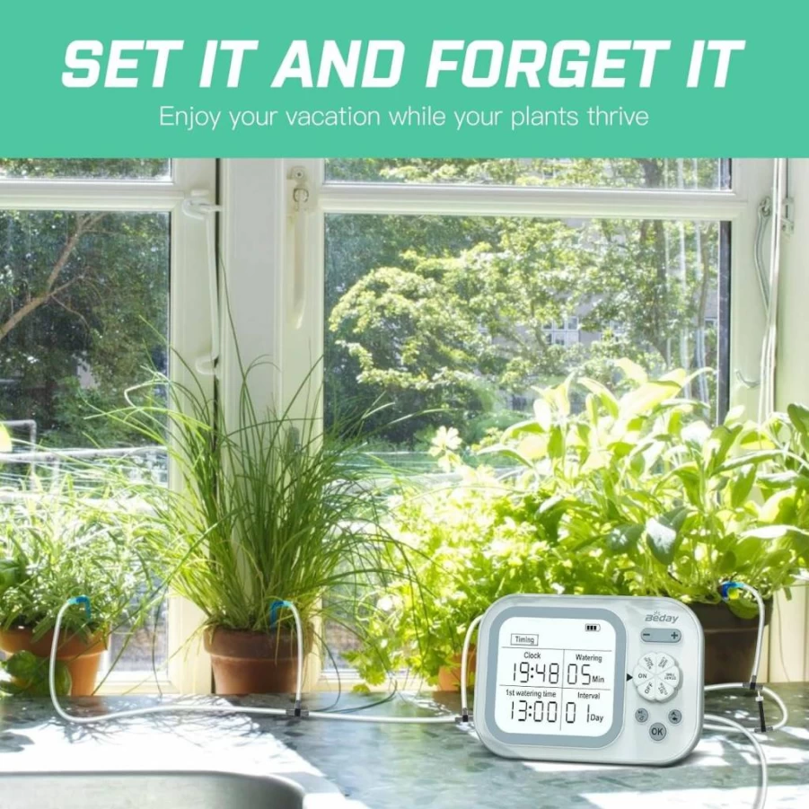 Beday Automatic Indoor Plant Watering System - Smart 15-Pot Drip Irrigation Kit with Programmable Timer & Soil Moisture Sensor