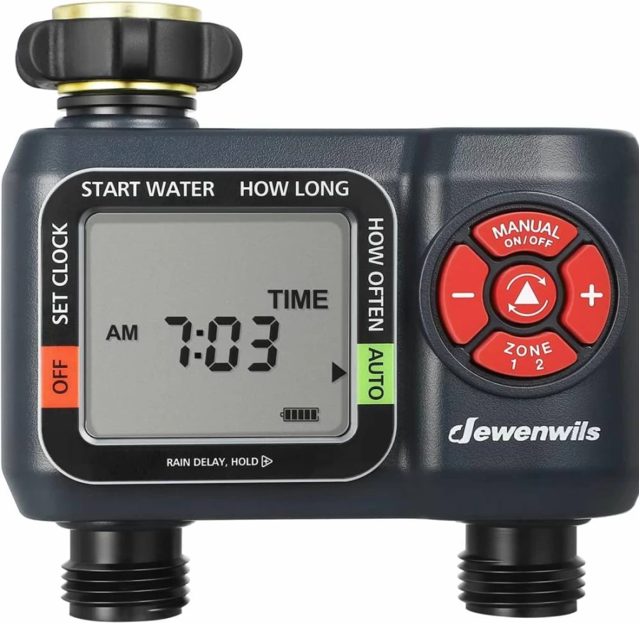 DEWENWILS Programmable 2-Zone Garden Hose Timer with Rain Delay, Manual & Automatic Irrigation for Lawn, Yard, or Outdoor Watering